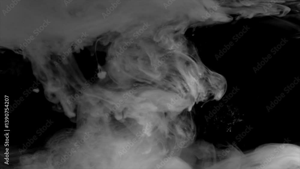 Cloud Ink Dropped in water isolated on black background. Colorful ink in water, ink drop. Magic mixing of color. White, grey. Vertical Cloud Ink Dropped in water isolated on black background. Colorful ink in water, ink drop. Magic mixing of color. White, grey. Vertical