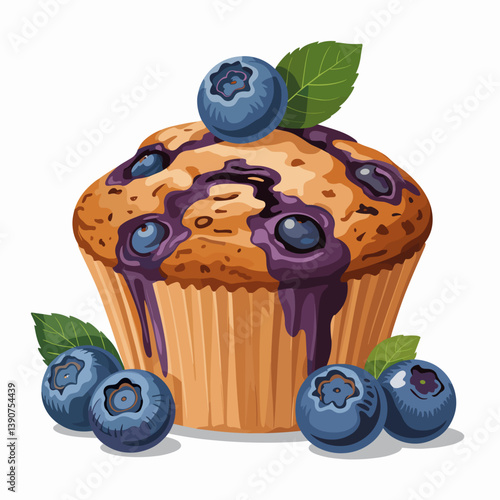 Blueberry Muffin with Drizzle and Fresh Berries