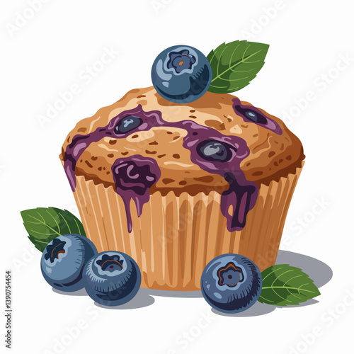 Blueberry Muffin with Drizzle and Fresh Berries