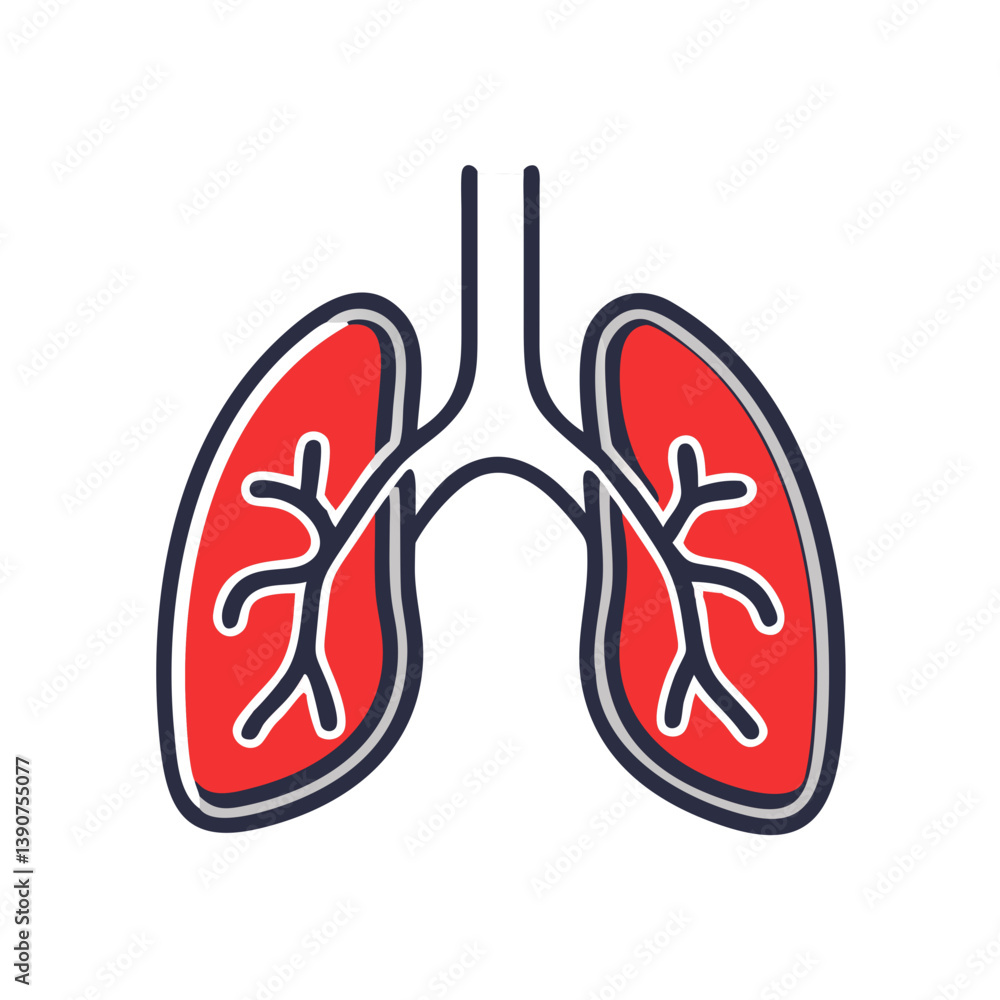 Lungs silhouette in vibrant red outline Lungs silhouette in vibrant red outline