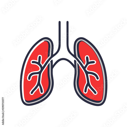 Lungs silhouette in vibrant red outline  