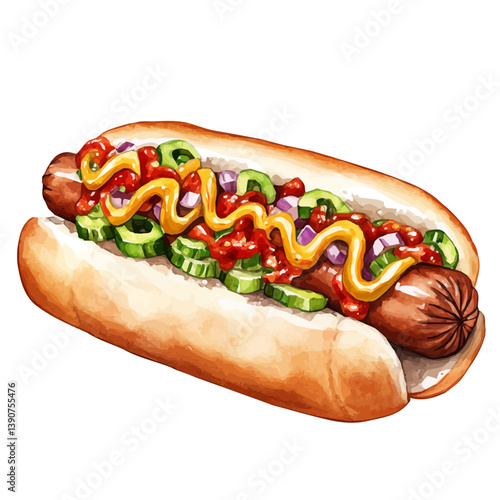 A watercolor painting of Chili Dog, isolated on a white background. Chili Dog vector

