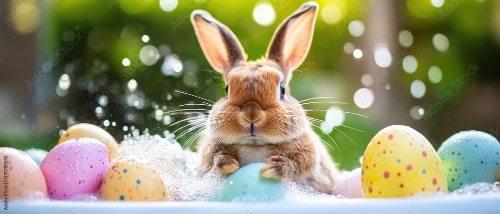 Rabbit with colorful Easter eggs