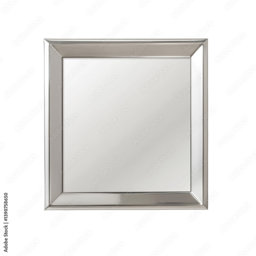 Square mirror with shiny silver frame reflecting light at various angles Square mirror with shiny silver frame reflecting light at various angles