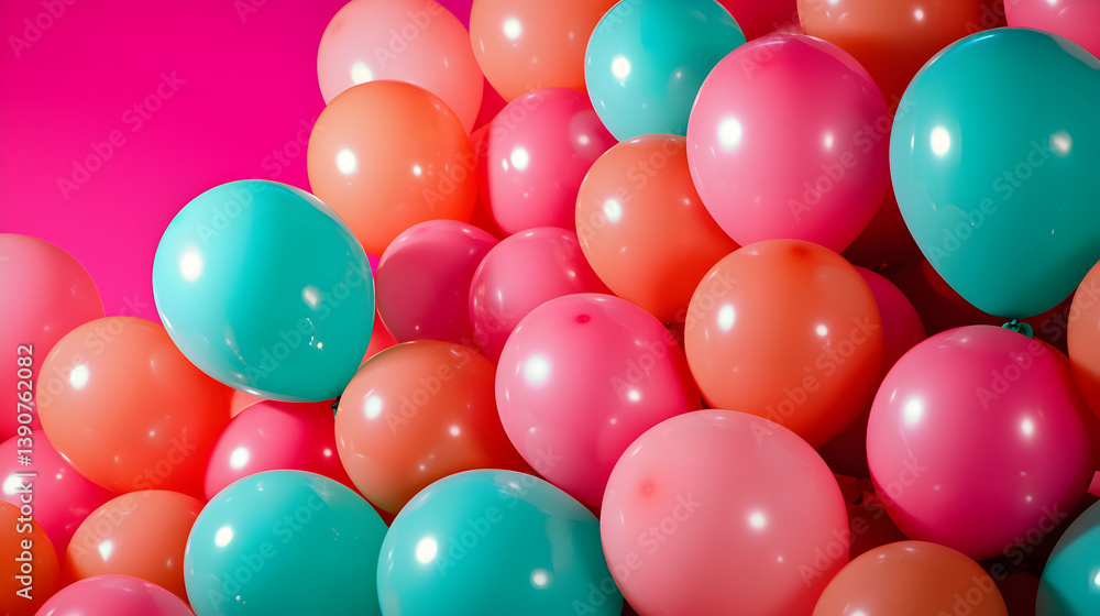Vibrant Close Up Of Colorful Balloons In Shades Of Pink Orange And Teal Vibrant Close Up Of Colorful Balloons In Shades Of Pink Orange And Teal