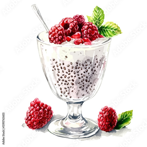 A watercolor painting of Chia Seed Pudding, isolated on a white background. Chia Seed Pudding vector

