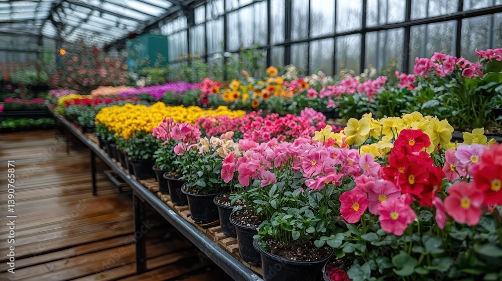 Fototapeta premium Vibrant flowers in a greenhouse
