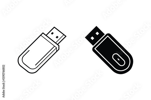 Usb Flash Drive Icons Data Storage Device Vector Illustration Technology Black And White