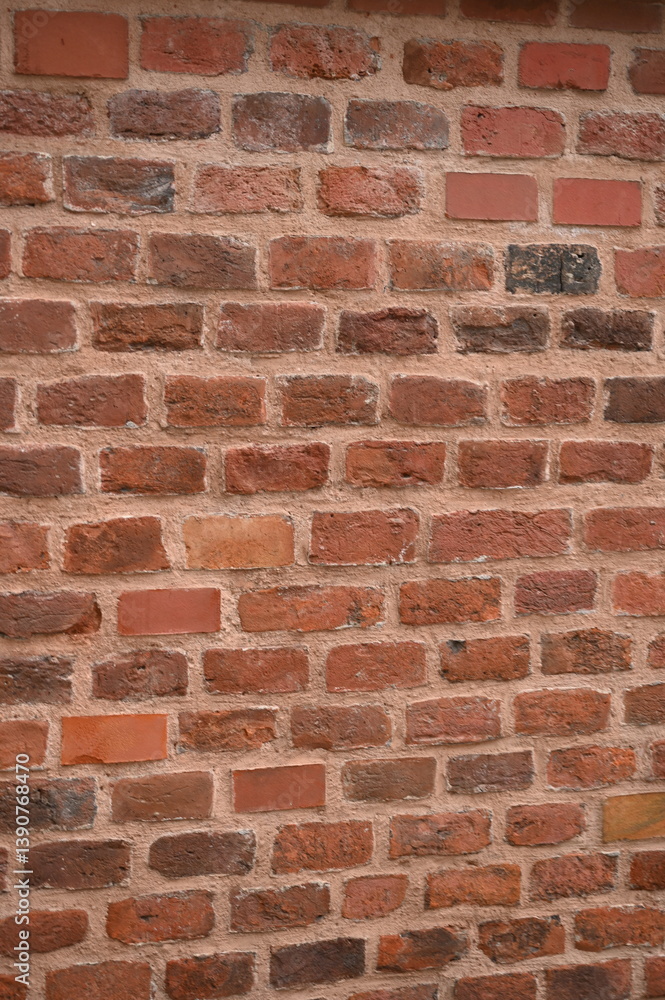 Fototapeta premium Red brick wall texture Vintage brick wall background Brick masonry surface Rustic brickwork patternOld red bricks close-up