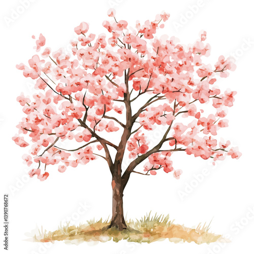 A watercolor painting of Cherry tree, isolated on a white background. Cherry tree vector

