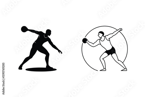 Discus Thrower Silhouette And Line Art Illustration For Sports And Athletics
