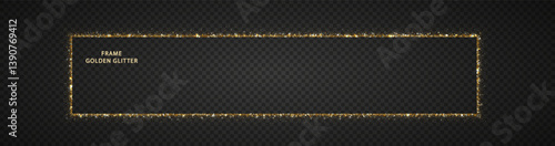 Golden glitter long banner with sparkling sequin texture. Festive square border for holiday or celebration design.