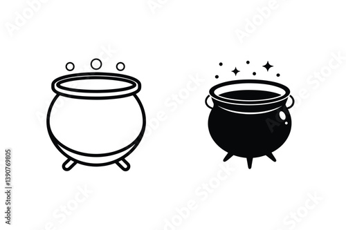 Witchs Cauldron Vector Illustration Set For Halloween And Magical Themes
