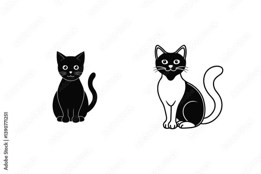 Obraz premium Two Cute Cats Graphic Vector Illustrations Simple And Minimalist Style