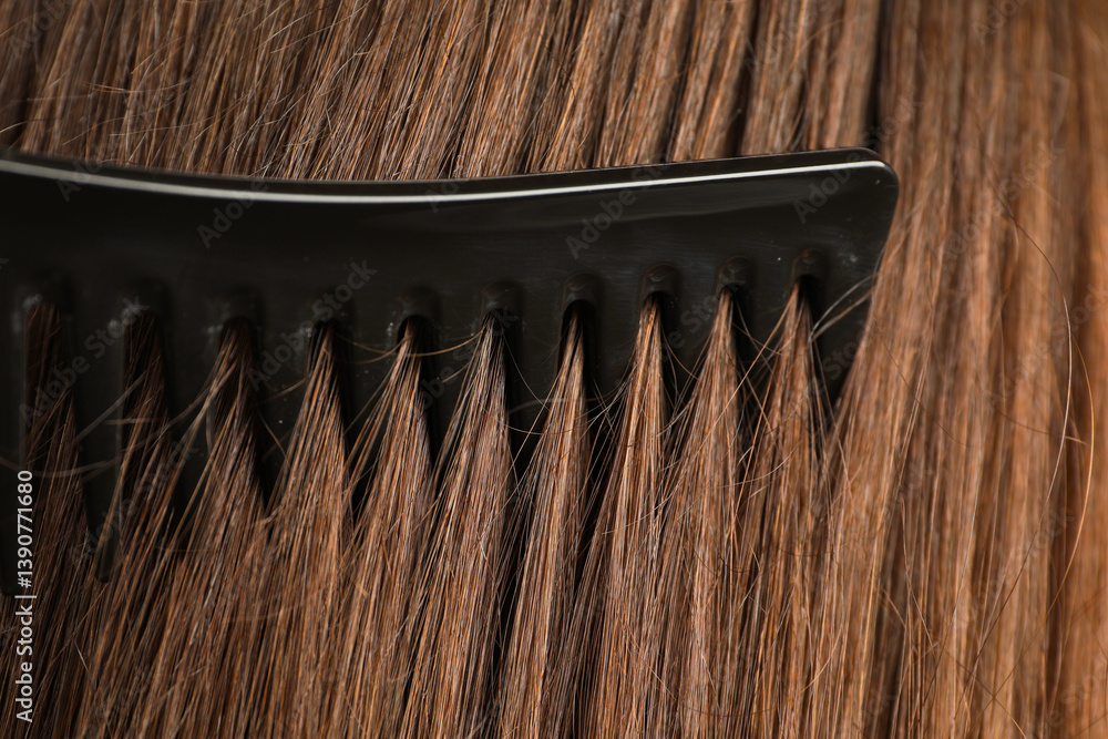 Obraz premium Brushing hair with plastic comb, closeup view