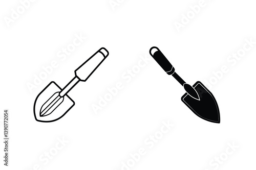 Isolated Garden Trowel Illustrations In Black And White Minimalist Vector Design