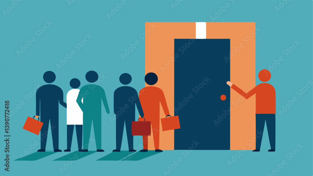 Doorway of Opportunity An showcasing a doorway labeled Opportunity for All where only select people are allowed to enter while others are pushed back symbolizing Doorway of Opportunity An showcasing a doorway labeled Opportunity for All where only select people are allowed to enter while others are pushed back symbolizing