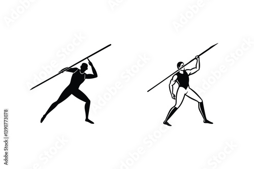 Javelin Throw Athletes In Throwing Action Sports Competition Graphics Isolated