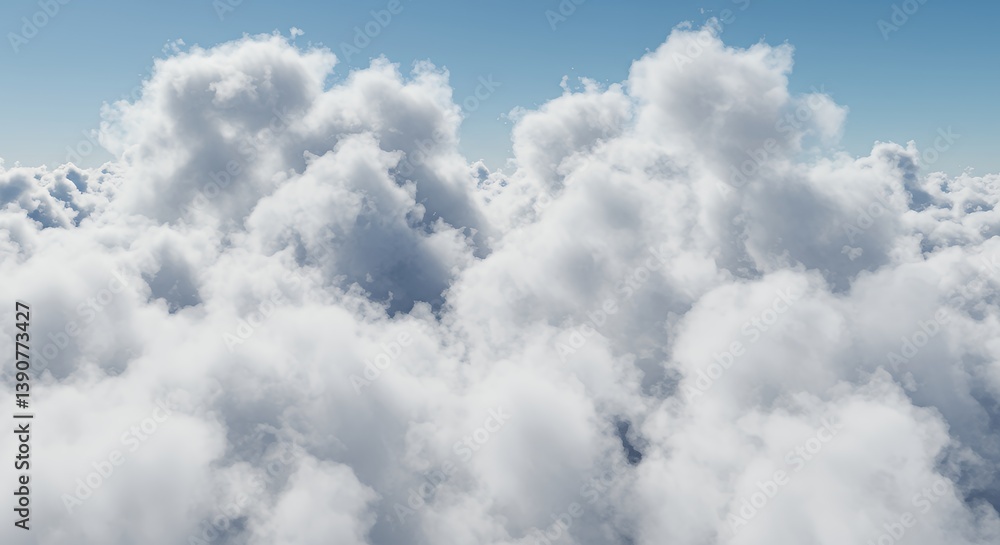 Aerial View Above Clouds with Soft White Texture Against Blue Sky Aerial View Above Clouds with Soft White Texture Against Blue Sky