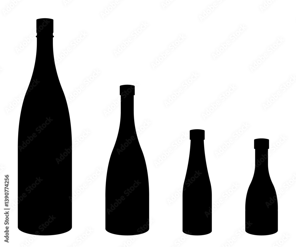 日本酒の瓶のシルエットアイコンセット 日本酒の瓶のシルエットアイコンセット