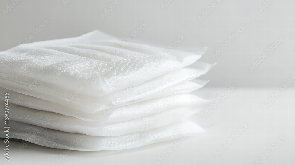 Soft Pads in a Pile: A pile of pristine, soft pads arranged against a neutral backdrop, evoking feelings of cleanliness and comfort.
