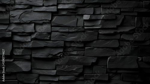 Textured Black Brick Wall Abstract Background for Creative Design