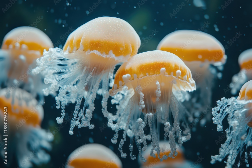 Colorful jellyfish drifting in an ocean habitat