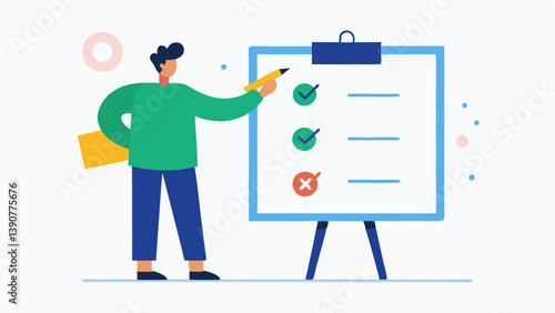 Goal Setting A character writing down goals on a whiteboard with a mix of challenging and realistic goals showing the importance of setting achievable objectives instead of