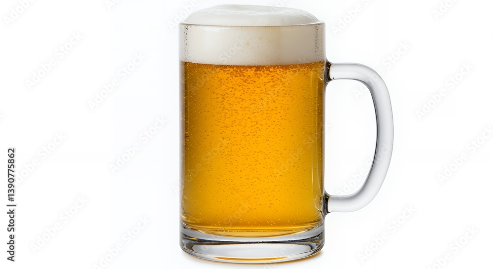 Fresh Beer in Glass Mug with Bubbles and White Foam Head Fresh Beer in Glass Mug with Bubbles and White Foam Head
