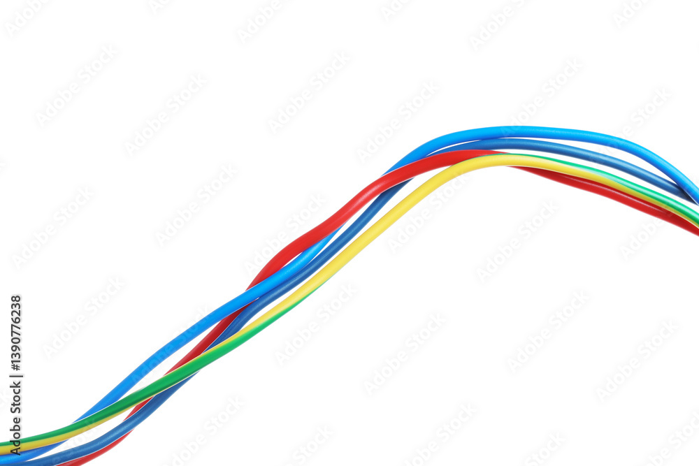 Many colorful electrical wires on white background Many colorful electrical wires on white background