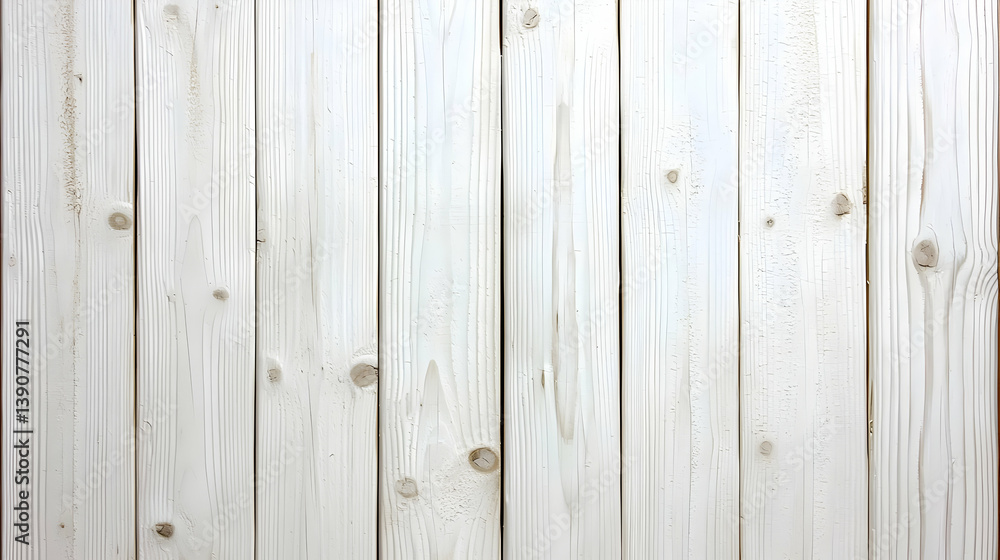 Fototapeta premium White Vertical Wooden Planks With Grain Texture and Knots For Background