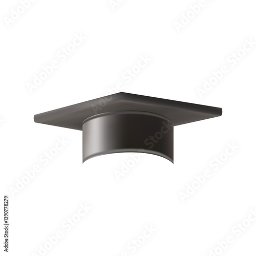 Realistic Black graduate cap. 3D Graduation Doctoral hat.