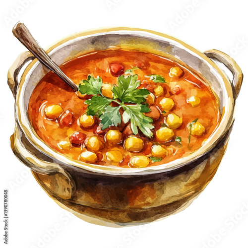 A watercolor painting of Chana Masala, isolated on a white background. Chana Masala vector

