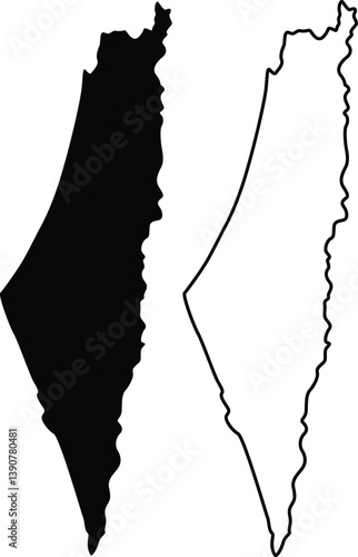 Palestine map Silhouette Flat and Outline Design
