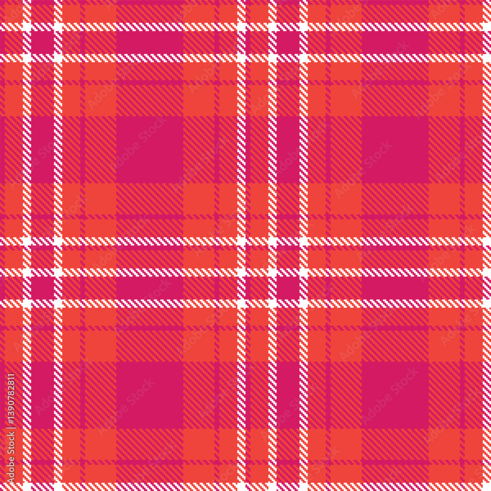 Plaid pattern seamless. Deep dark hot pink & Vibrant tomato Tartan Fabric Design. Plaid pattern seamless. Deep dark hot pink & Vibrant tomato Tartan Fabric Design.