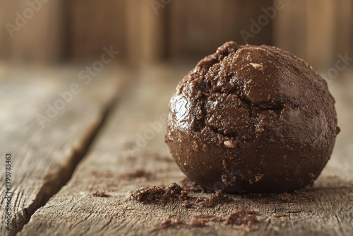 Obraz na płótnie Homemade chocolate dessert ball on wooden surface w salonie