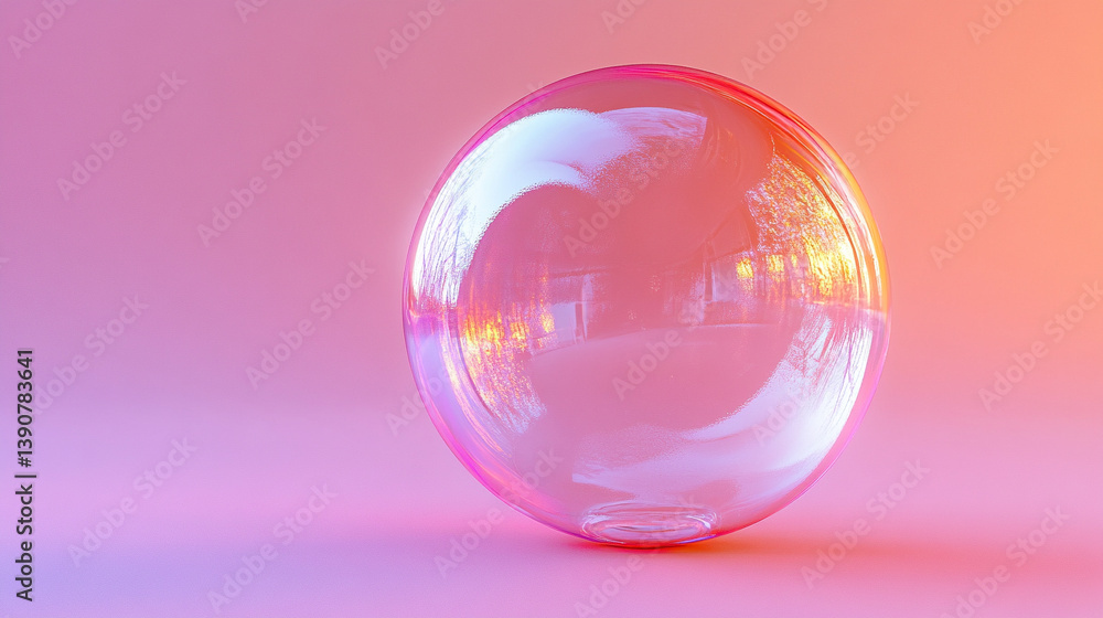 Obraz premium A clear pink bubble floating gently in a modern, clean environment, symbolizing purity, calm, and the delicate balance of nature and technology in contemporary design.