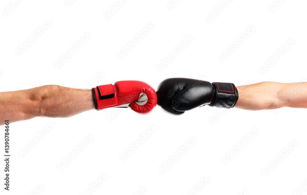 Men in boxing gloves fighting on white background, closeup Men in boxing gloves fighting on white background, closeup
