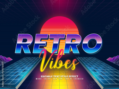 Retro Vibes Wave 3d Editable Text Effect Retro 80s Style Premium Vector
