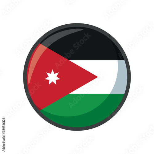 Glossy Round Icon of Jordan Flag Vector Illustration – National Flag Symbol with Red Triangle, White Star, and Black, White, Green Stripes Free Download Glossy Round Icon of Jordan Flag Vector Illustration – National Flag Symbol with Red Triangle, White Star, and Black, White, Green Stripes - GFXLoad