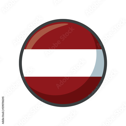 Free Download Glossy Round Vector Illustration of the National Flag of Latvia – Flat Design Circular Emblem Featuring a White Stripe Between Two Dark Red Bands Representing the Baltic Nation - GFXLoad