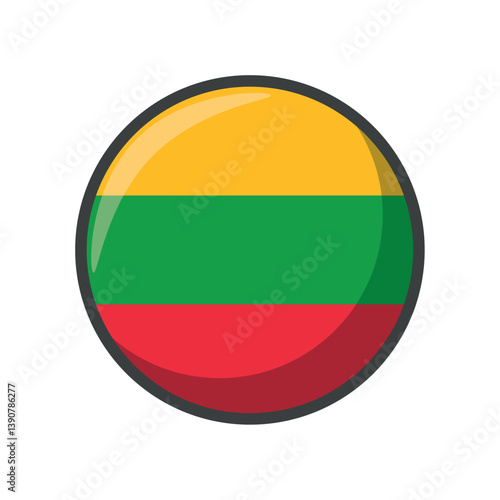 Glossy Round Vector Illustration of the National Flag of Lithuania – Circular Emblem with Horizontal Stripes of Yellow, Green, and Red Representing the Baltic Country in Flat Design Style Free Download Glossy Round Vector Illustration of the National Flag of Lithuania – Circular Emblem with Horizontal Stripes of Yellow, Green, and Red Representing the Baltic Country in Flat Design Style - GFXLoad