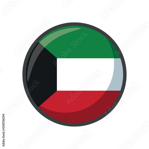 Glossy Round Vector Illustration of the National Flag of Kuwait – Circular Emblem Featuring Horizontal Stripes of Green, White, and Red with a Black Free Download Glossy Round Vector Illustration of the National Flag of Kuwait – Circular Emblem Featuring Horizontal Stripes of Green, White, and Red with a Black - GFXLoad
