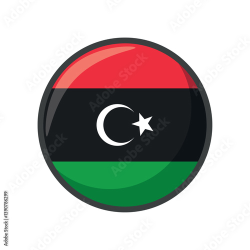 Free Download Glossy Round Vector Illustration of the National Flag of Libya – Circular Emblem Featuring Horizontal Stripes of Red, Black, and Green - GFXLoad