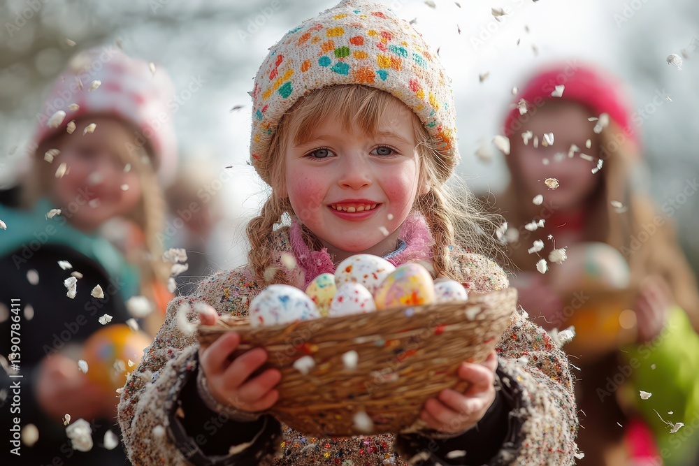 Young girl enjoys egg hunt outside