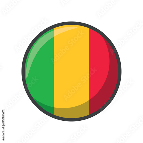Free Download Glossy Circular Vector Icon of the National Flag of Mali – Round Emblem Featuring Vertical Green, Yellow, and Red Stripes Representing the West African Nation of Mali - GFXLoad