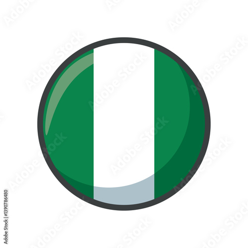 Glossy Circular Vector Icon of the National Flag of Nigeria – Round Emblem Featuring Vertical Green and White Stripes Representing the West African Country Free Download Glossy Circular Vector Icon of the National Flag of Nigeria – Round Emblem Featuring Vertical Green and White Stripes Representing the West African Country - GFXLoad