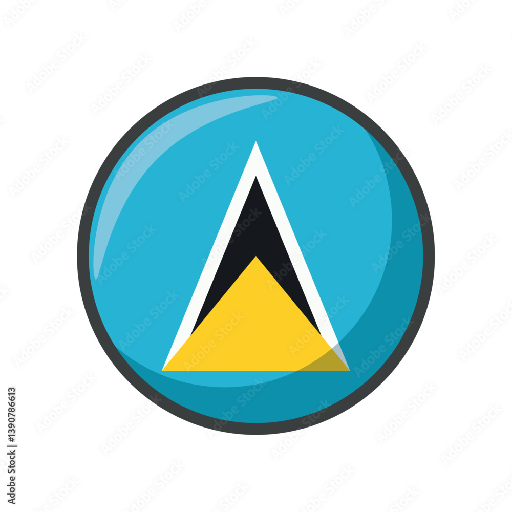 Vector Illustration of the National Flag of Saint Lucia in a Circular Icon Format Featuring the Blue Field with Black and White Isosceles Triangle Over a Yellow Triangle Representing the Island’s Cult Vector Illustration of the National Flag of Saint Lucia in a Circular Icon Format Featuring the Blue Field with Black and White Isosceles Triangle Over a Yellow Triangle Representing the Island’s Cult