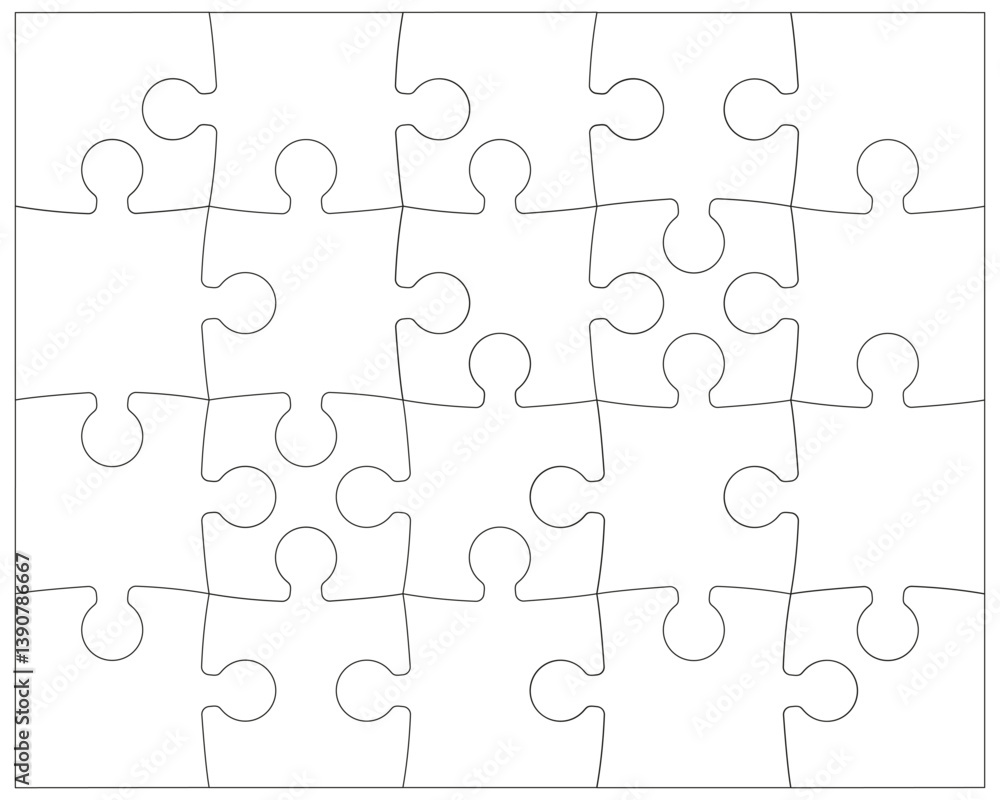 Puzzle pieces rectangle printable contour isolated on a white background. Jigsaw puzzle game template with angles. Outlines puzzle pieces, adjustable and editable minimalist mockup. Puzzle pieces rectangle printable contour isolated on a white background. Jigsaw puzzle game template with angles. Outlines puzzle pieces, adjustable and editable minimalist mockup.