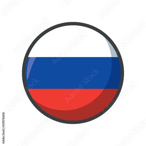Vector Illustration of the National Flag of Russia in a Circular Icon Format Featuring the White, Blue, and Red Horizontal Tricolor Representing the Russian Federation’s National Identity and Sovereig